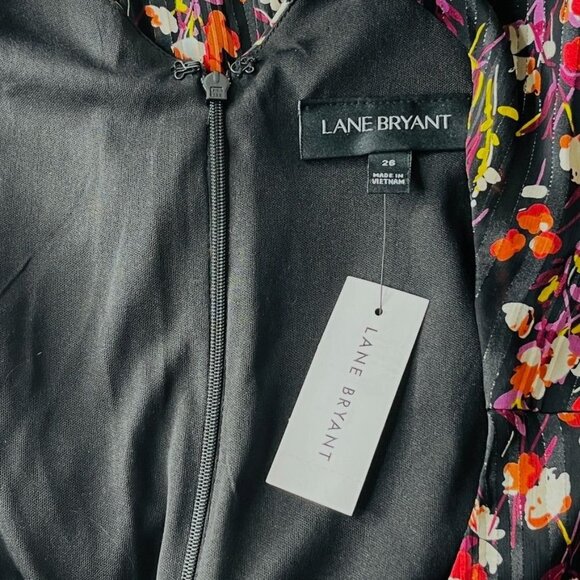 Lane Bryant Maxi Dress Size 26 Black Floral Metallic Shimmer Elastic Waist - Picture 14 of 16